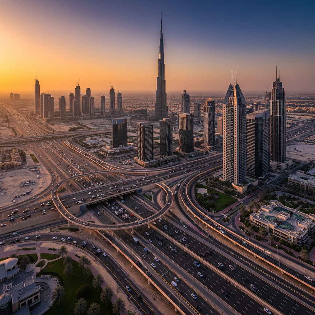 Dubai Skyline and Highway